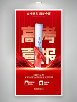 紅色背景高考喜報主題海報