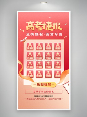 紅金大氣高考捷報金榜題名高考海報